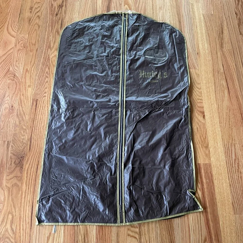 Vintage Hurley’s Men’s Shop Garment Bag Zippered Lightweight Vinyl Plastic Brown